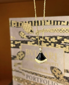 Bulgari New Color Black Agate Fan Necklace-3584  