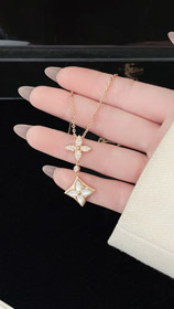 Louis Vuitton LV floral pattern diamond-set mother-of-pearl necklace-3860  